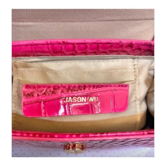 Jason Wu glossy patent pink faux croc embossed mini top handle crossbody bag new - Picture 8 of 8